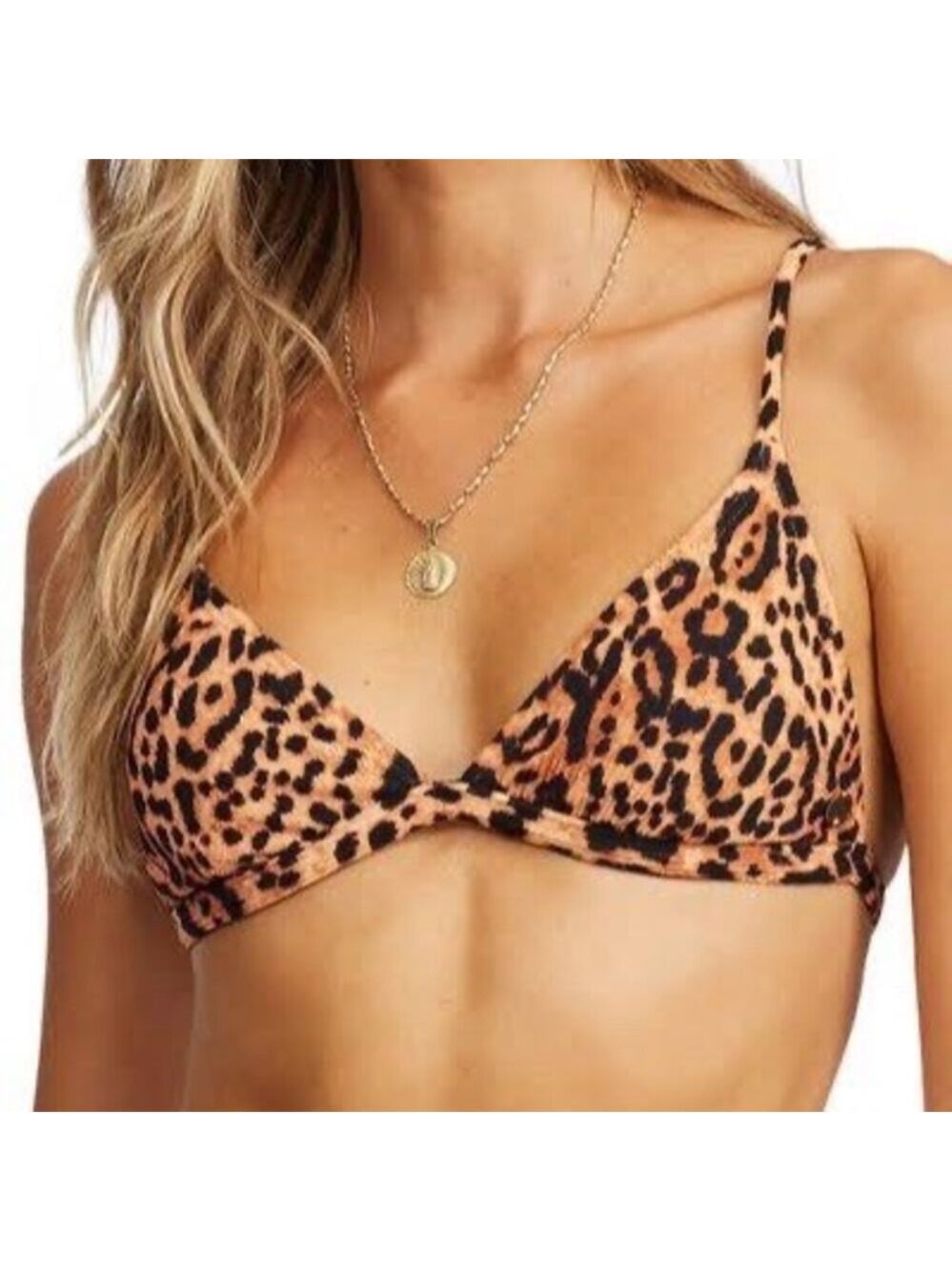 Billabong Bikini Top Womens XS Brown Leopard Triangle Halter Tie Back